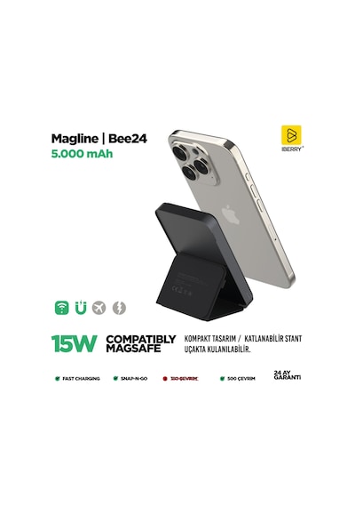 İberry Bee24 5.000 Mah 15w Çıkışlı Powerbank - Taşınabilir Hızlı Şarj Cihazı - Rose Siyah