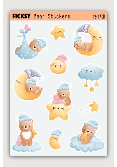 Sevimli Ayıcık Teddy Bear Sticker Seti - 11 Adet Etiket Çıkartma Diğer