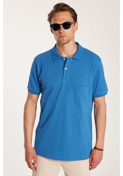 Tudors Erkek Regular Fit Klasik Kesim %100 Pamuk Düz Pike İndigo Polo Yaka Tişört-33313 Indigo