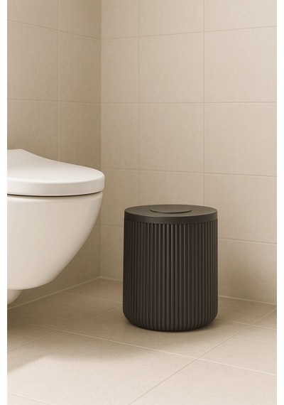 Lines Serisi Antrasit/gri Akrilik Çöp Kovası Silindir, 5 Litre, 25cm, Kolay Temizlenir - 3372 Antrasit - Gri