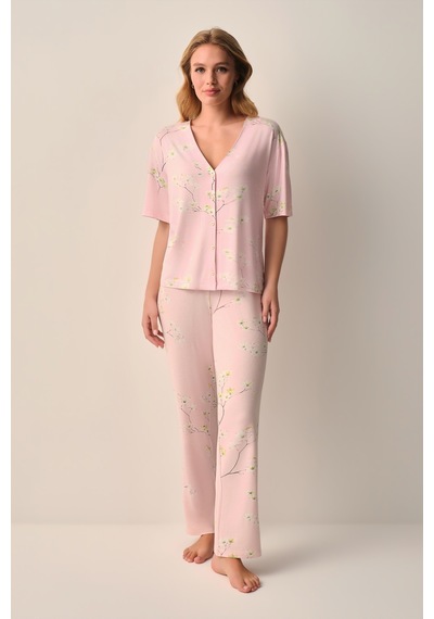 Suwen Laurel Gömlek Yaka Pijama Takımı Sh26606660b334 Pembe