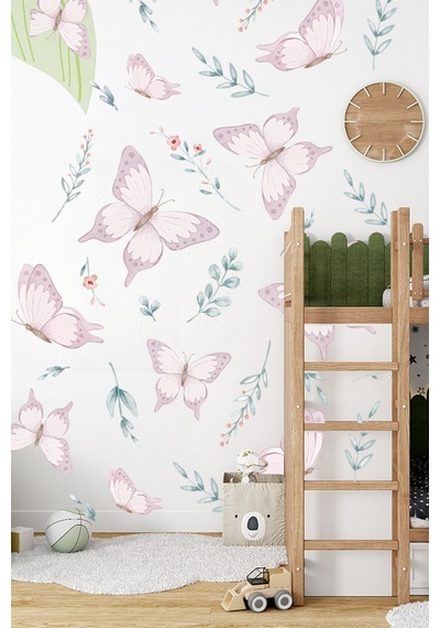 Lila Kelebekler Temalı 20 Parça Çocuk Ve Bebek Odası Dekoratif Duvar Sticker Seti