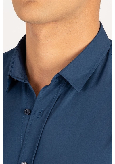 Tudors 24893 Nefes Alan Kravatlık Slim Fit Erkek Gömlek Lacivert