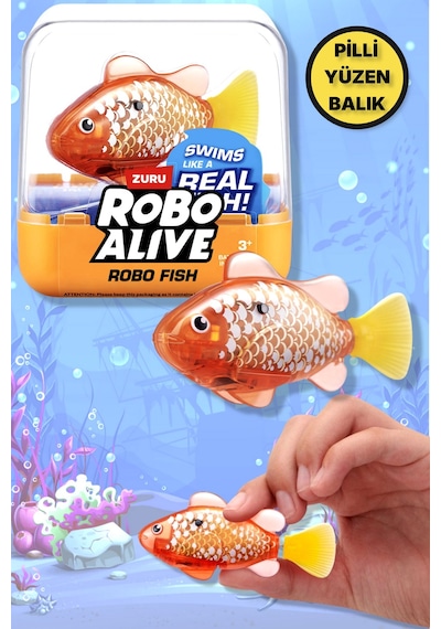 1.8 Metre Derine Dalan Suda Renk Değiştiren Yüzen Pilli Robo Alive Balık - 6.8 Cm - 1 Adet - Altın