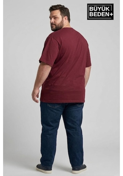 Superlife Erkek Büyük Beden Ar Baskılı 3xl-6xl Bisiklet Yaka Tshırt Spr26bts510-01 Bordo