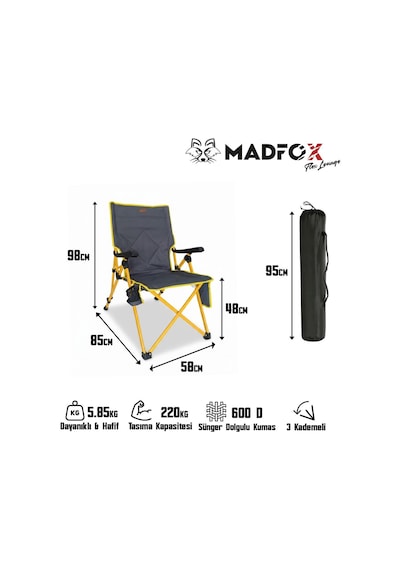 Madfox Flexlounge 3x Katlanabilir Kamp Sandalyesi Steel Mustard Sarı