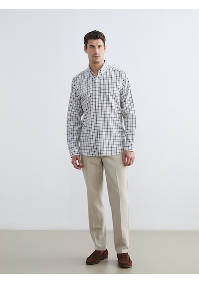 Lcwaıkıkı Classic Bej Regular Fit Ekose Gabardin Erkek Gömlek