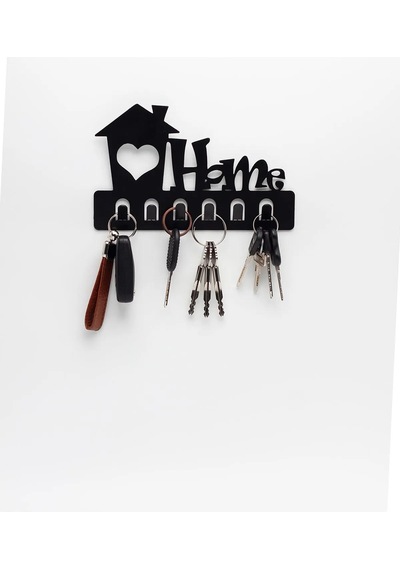 Home Siyah Metal Dekoratif Anahtar Askılığı - Pano Askılığı Home Yazılı Dekoratif Anahtarlık Siyah