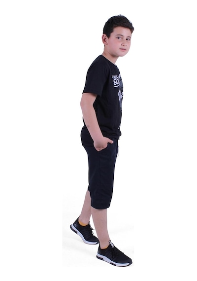 Fyk Kids Vintage Custom Yazı Baskılı Erkek Çocuk Yazlık Takım Siyah