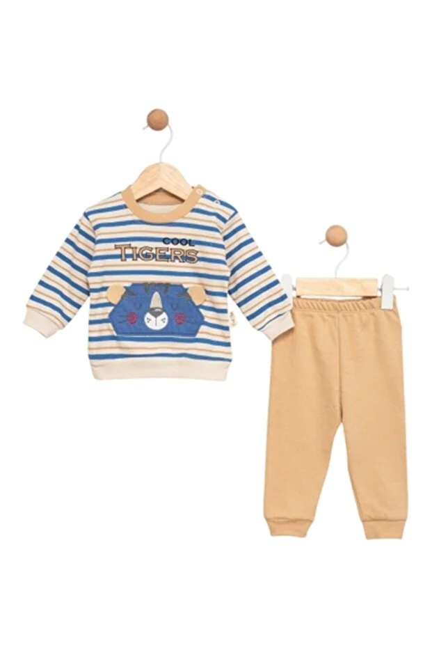 Veraye Socks Kulaklı Tiger Pijama Takım Erkek Mavi-kahve