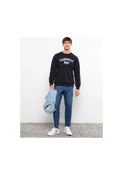 LC Waikiki Lcw Casual Lacivert Bisiklet Yaka Uzun Kollu Baskılı Erkek Sweatshirt