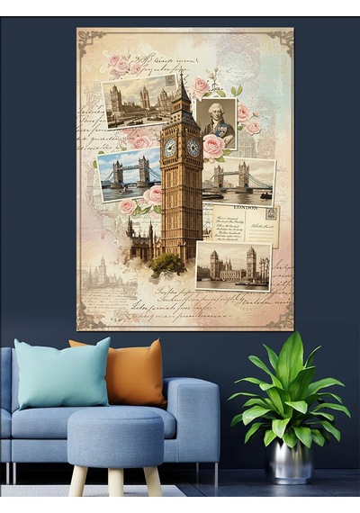 Londra Big Ben Kolaj Dekoratif Kanvas - Mdf Ahşap Tablo