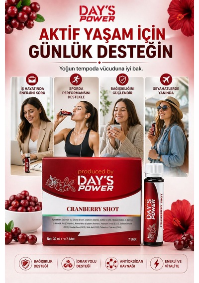 Day S Power Cranberry Shot 7 Adet - D-mannose & Hibiskus & Vitamin C Destekli