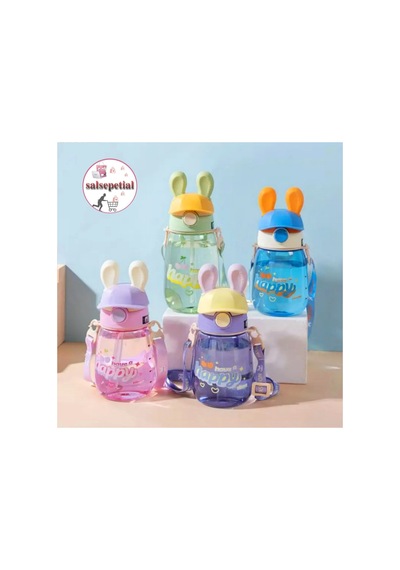 Tavşan Su Matarası Tavşanlı Suluk Tavşan Figürlü Su Şişesi Tavşan Matara Pipetli Matara 550ml Yeşil