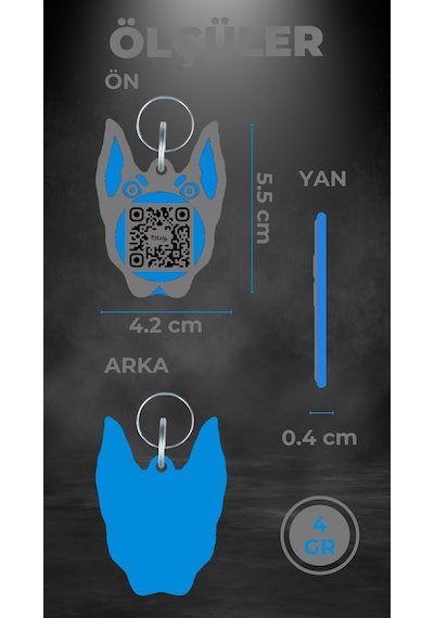 Petjoo 30.Anubis Mavi-Gri Qr'lı Köpek Künyesi