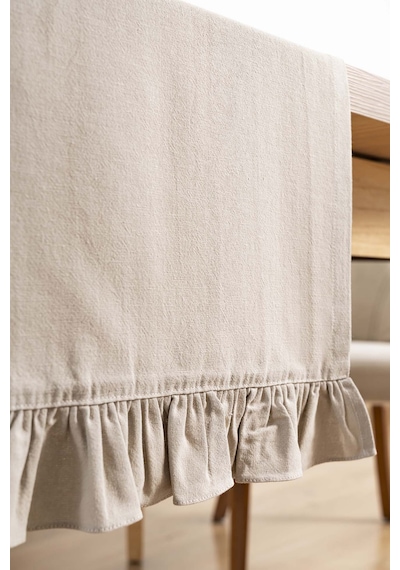 Rivaistanbul Ruffle Bej Fırfırlı %100 Pamuklu Ham Keten Runner 50x130 Cm Bej