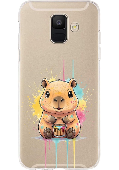 Samsung Galaxy A6 2018 İle Uyumlu Splash Kapibara Tasarımlı Şeffaf Silikon Kılıf Şeffaf