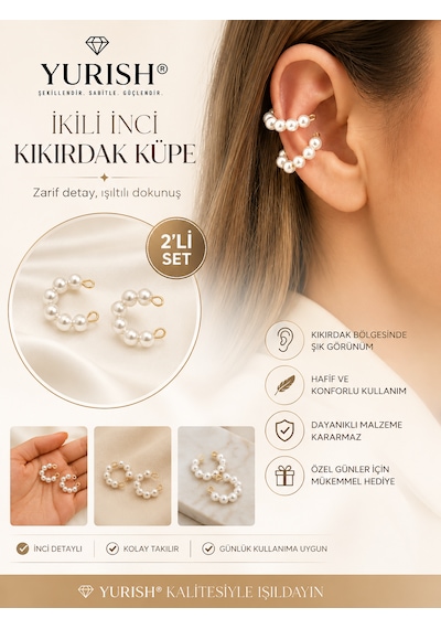 Kadın 2'li İnci Kıkırdak Küpe Beyaz