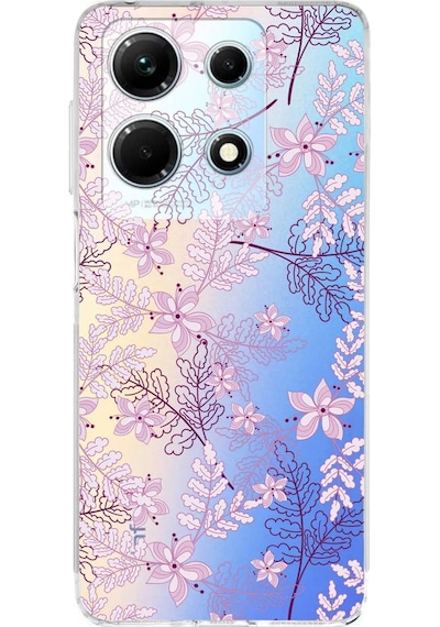 İnfinix Note 30 5g Uyumlu Kamera Korumalı Floral Pudra Tasarımlı Şeffaf Silikon Kılıf