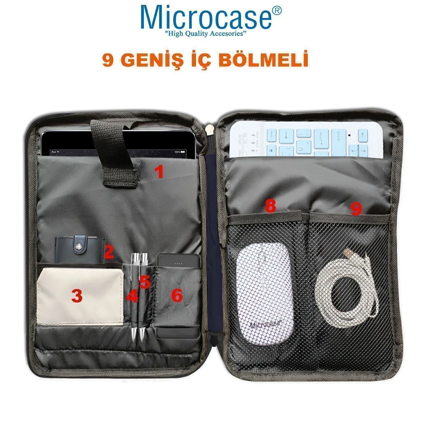 Microcase Huawei Matepad 11.5 2026 İle Uyumlu Omuz Askılı El Tutacaklı Universal Sleeve Taşıma Çantası Al4346 Lacivert Krem Gri