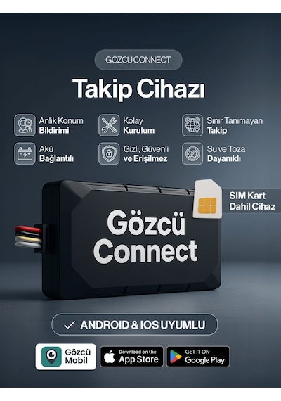 Gözcü Mobil Connect Takip Cihazı Anlık Konum Takibi Geçmişe Dönük Veri Araç Motor Gizli Takip Cihazı Geofenceli