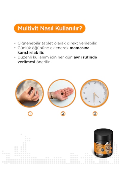 Cutepet Multivit Kedi Vitamin Ve Mineral Tableti 60 Adet Günlük Bağışıklık Ve Enerji Takviyesi