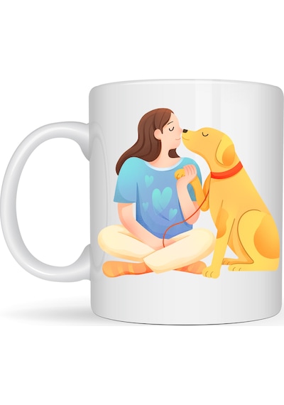 Kadın Ve Köpek Figürlü Sevgi Temalı Porselen Kupa Model 78 Hayvanseverlere Özel Anlamlı Tasarım Kahve Kupası Diğer