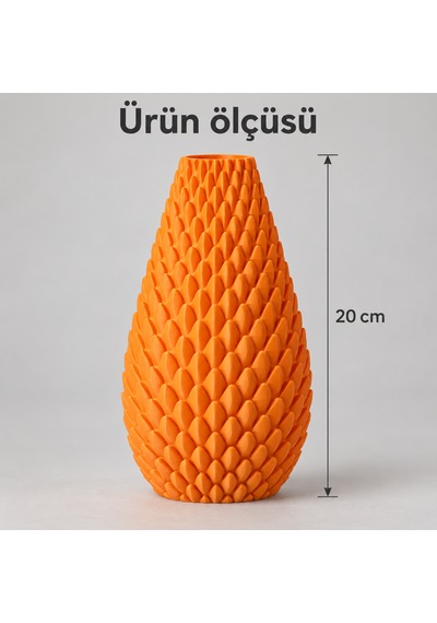 Kabartma Desenli Dekoratif Vazo 20 Cm Modern Tasarım Turuncu
