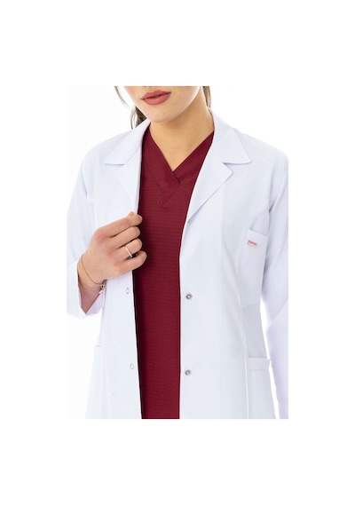 Spor Yaka Orta Boy Kadın Doktor Önlüğü Alpaka Kumaş Beyaz Bko006 Beyaz