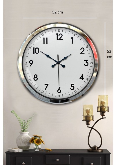 Sade Ve Şık Krom 52 Cm Metal Dekoratif Duvar Saati 11