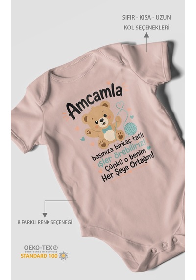 Morivokids Amcaya Özel Kısa Kollu Bebek Body %100 Pamuk Pastel Pembe