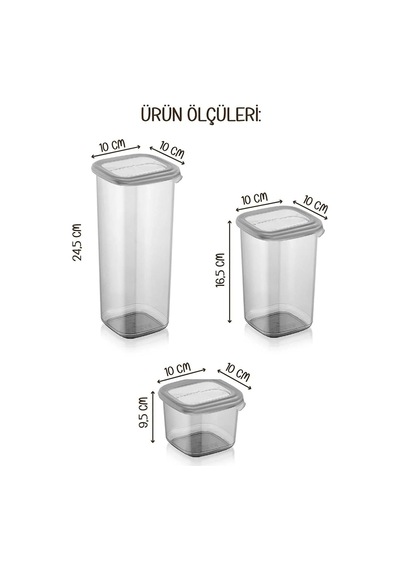 Beyaz Serigrafi Etiketli Kare Erzak Saklama Kabı 12'li Set 4x 0,55 Litre, 1,2 Litre, 1,75 Litre , Bnm12lı