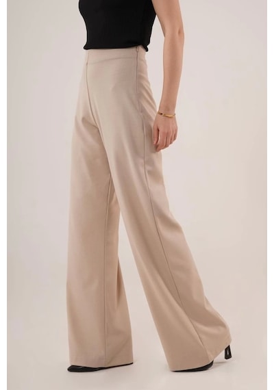 Defymoda Bol Paça Yandan Fermuarlı Krem Kumaş Pantolon Krem Defymoda Bol Paça Yandan Fermuarlı Krem Kumaş Pantolon Krem