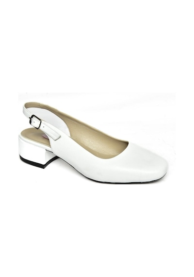 Fox Shoes S908040003 Beyaz Hakiki Deri Kalın Topuklu Kadın Ayakkabı Beyaz
