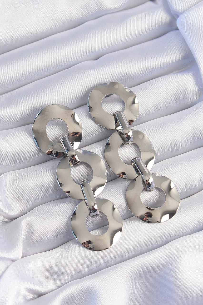 Pirinç Gümüş Renk Oval Ayna Model Sallantılı Küpe Diğer