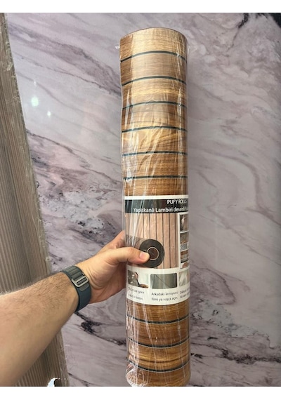 60cmx250cm 1 Adet Kahverengi 3d Yapışkanlı Sxp Akustik Lambiri Desenli Duvar Paneli Kağıdı 3115-1