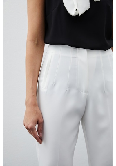 Sateen Yüksek Bel Pensli Pantolon - Ekru-134772 Ekru