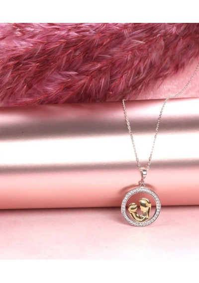 Brezza Lusso Jewelry Gümüş Zirkon Taşlı Anne Bebek Gümüş Kolye 334280715 50 CM
