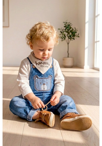 Babymod Denim 3'lü Erkek Bebek Salopet Kot Tulum Takım mavi