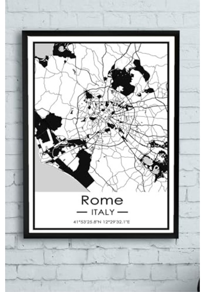 Tr Italya Roma Harita Dekoratif Tasarım Çerçeveli Tablo 21 X 30