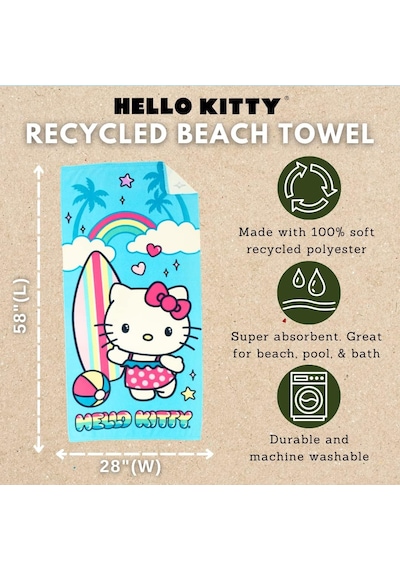 Sanrio Hello Kitty Süper Yumuşak Hafif%100 Geri Dönüştürülmüş Plaj Havlusu Geri Dönüştürülmüş Plastik Şişelerden Üretilmiştir, 147 Cm X 71 Cm %100 Resmi Lisanslı Sanrio Ürünü Çok Renkli Sanrio Hello Kitty Süper Yumuşak Hafif%100 Geri Dönüştürülmüş Plaj Havlusu Geri Dönüştürülmüş Plastik Şişelerden Üretilmiştir, 147 Cm X 71 Cm %100 Resmi Lisanslı Sanrio Ürünü Çok Renkli