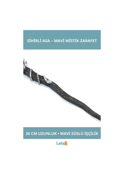 Polyester Sihirli Asa Mavi Detaylı 36 Cm Fantastik Büyü Asası 1 Adet