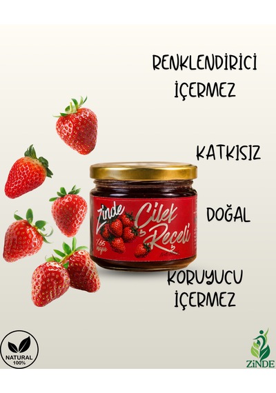 Çilek Reçeli Doğal Geleneksel Üretim Net:350gram %65 Meyve Oranı