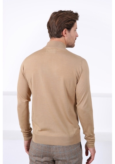 Ferraro Camel Yarım Balıkçı Superfine Yün Erkek Triko Kazak Camel