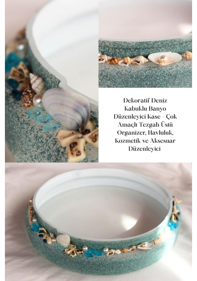 Dekoratif Deniz Kabuklu Banyo Düzenleyici Kase Çok Amaçlı Organizer Krem