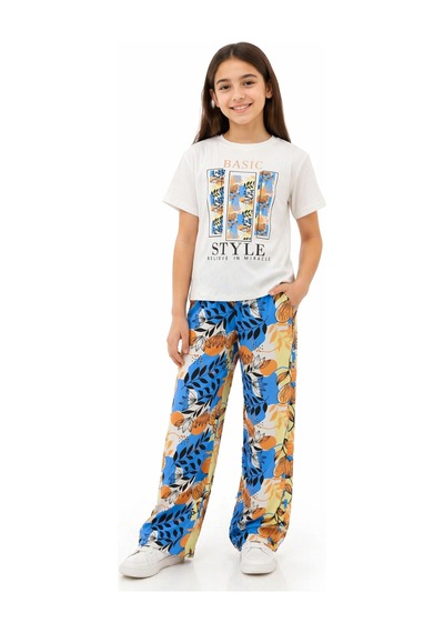 İrem Çocuk Giyim Kız Çocuk Basic Style Yazı Desenli Tişört Pantolonlu Mavi Renk İkili Takım Beyaz İrem Çocuk Giyim Kız Çocuk Basic Style Yazı Desenli Tişört Pantolonlu Mavi Renk İkili Takım Beyaz