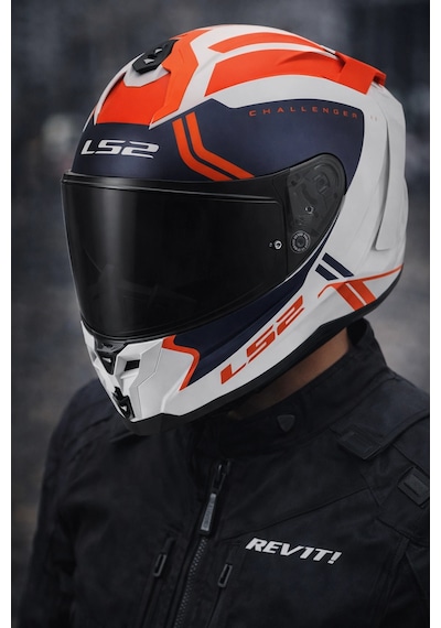 Ls2 Challenger 2 Tıtan Mat Beyaz-mavi-kırmızı Kask Siyah Vizör Mat Beyaz
