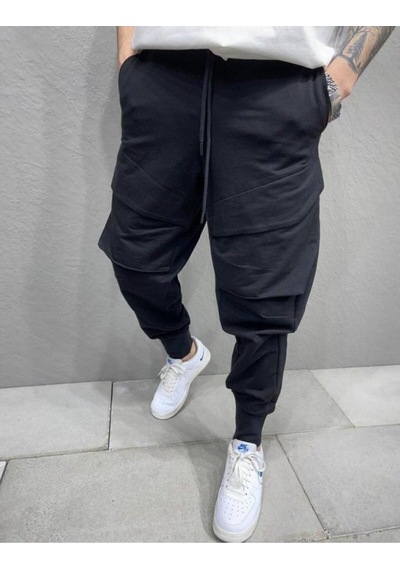 Cep Detaylı Lastik Bel Jogger Pantolon Siyah