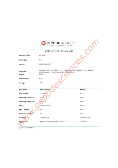 Peptıde Scıences Igf-1 Lr3 1mg.made In Usa