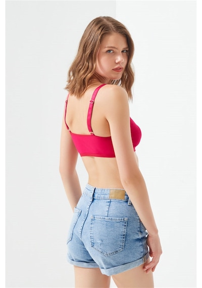 Cottonhill Bordo Pamuklu Ayarlanabilir Askılı Fermuarlı Bralet Büstiyer Bordo